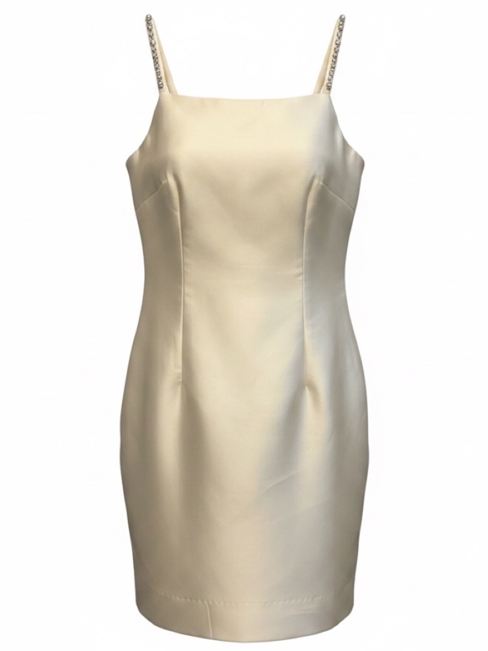 MESTIZA IVORY PEARL EMBELLISHED STRAP SLEEVELESS SILK SATIN MINI DRESS